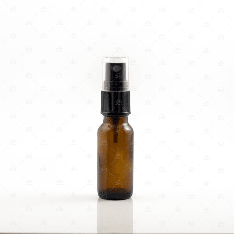 Sticle spray 15ml din sticlă chihlimbară cu pulverizare fină - vedere frontală pachet 5 buc