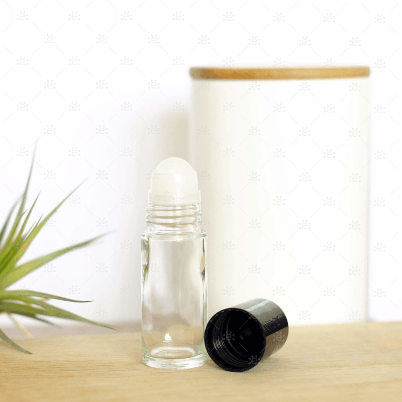 Sticlă Jumbo Roll-on din sticlă transparentă de 30ml cu capac negru (set de 2) - vedere laterală