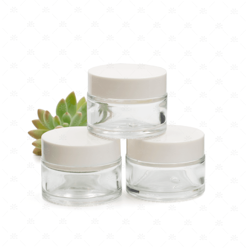 Borcane din sticlă transparentă 30ml cu capac alb - detaliu capac și sticlă