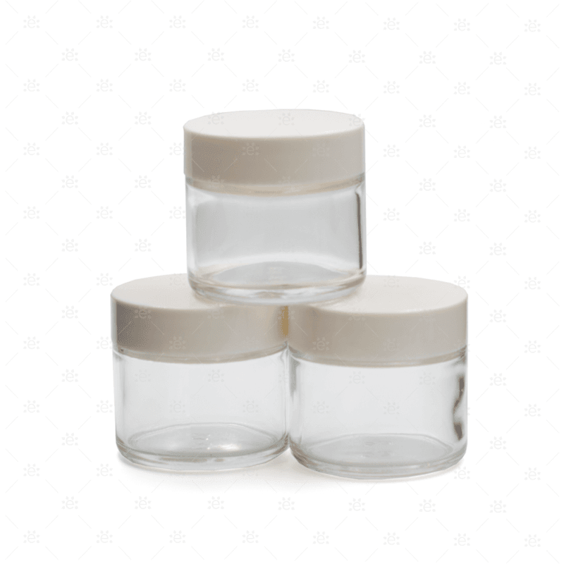 Borcane din sticlă transparentă 60ml cu capac alb - pachet 3 bucăți - vedere frontală