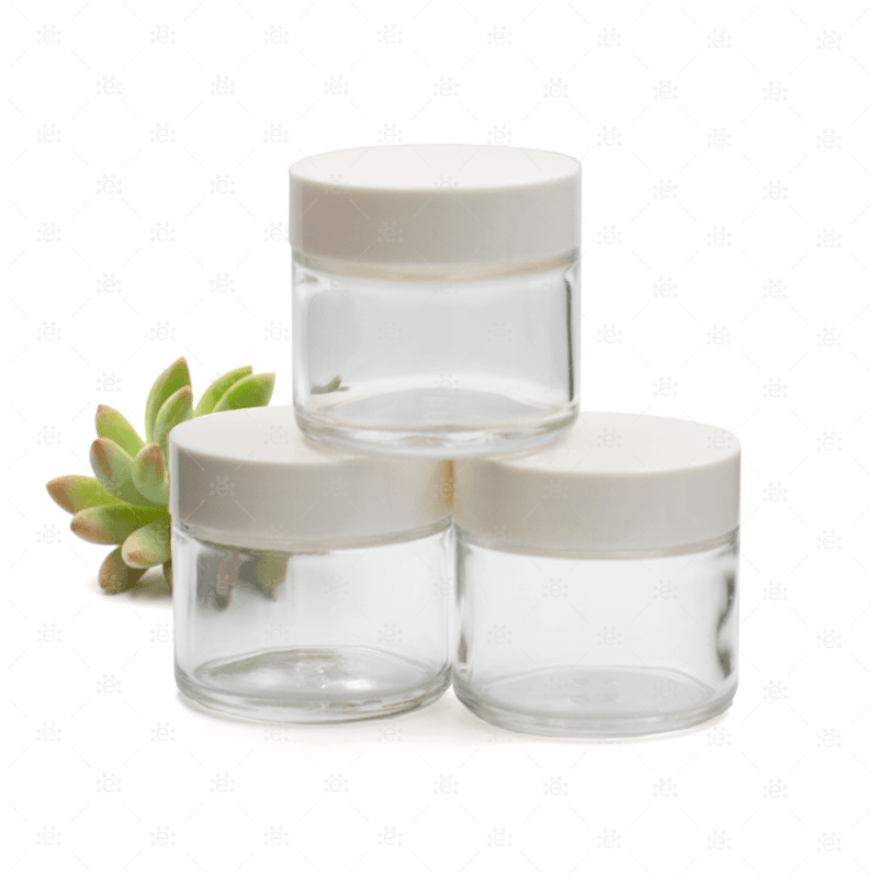 Borcane din sticlă transparentă 60ml cu capac alb - detaliu capac și sticlă